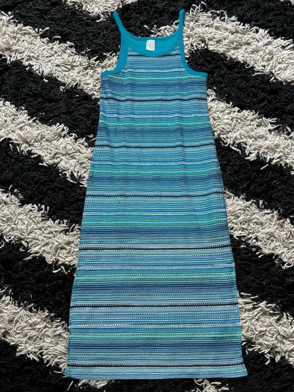 No Boundaries Boho Multicolor Blue Knit Layered Sleeveless Midi Dress